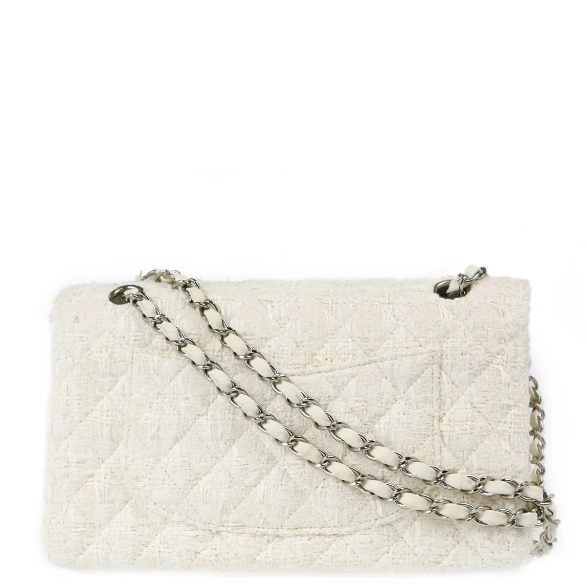 Chanel 2004-2005 White Tweed Medium Classic Double Flap Shoulder Bag - Image 2
