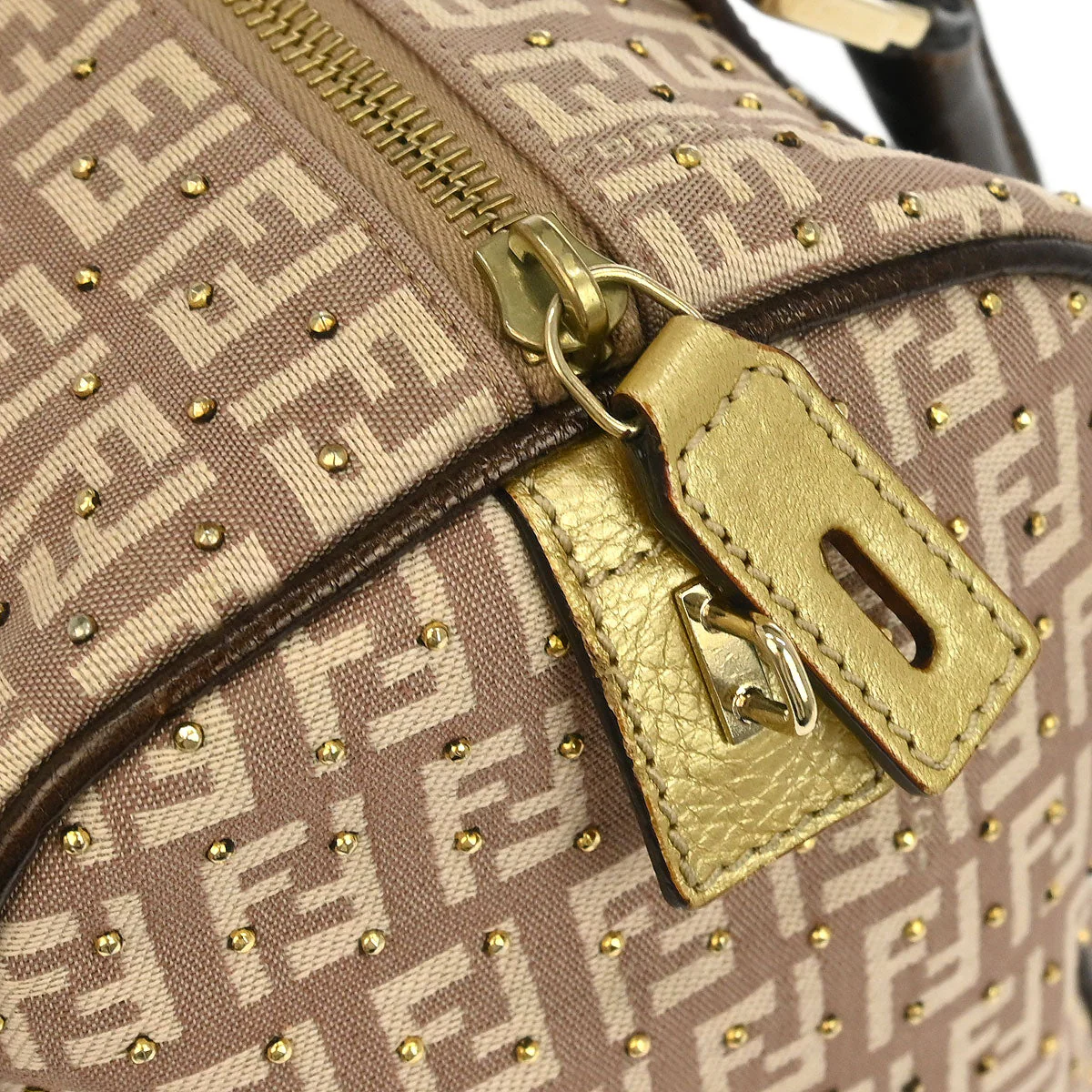 Fendi Bronze Beige Studded Zucchino Handbag - Image 4