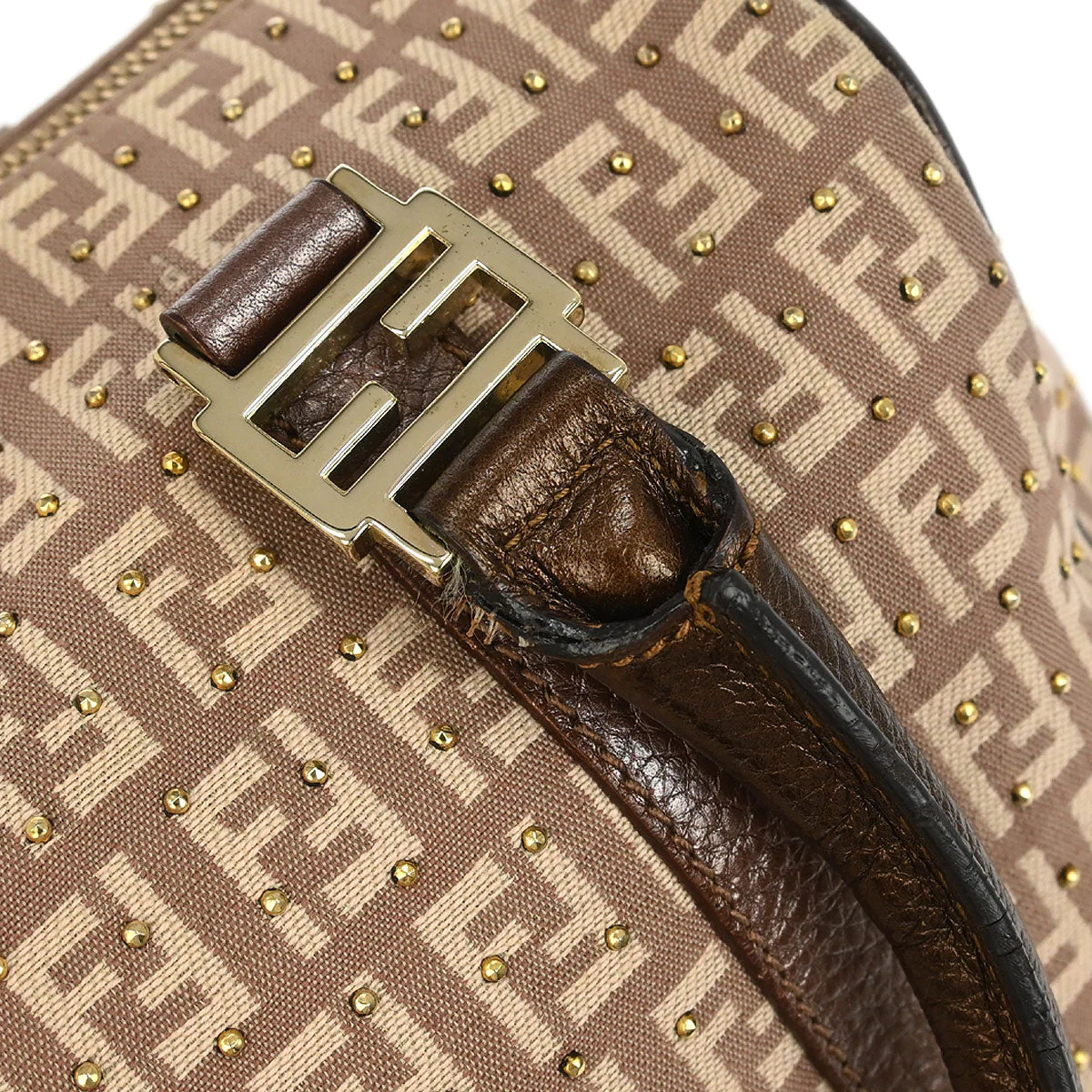 Fendi Bronze Beige Studded Zucchino Handbag - Image 5