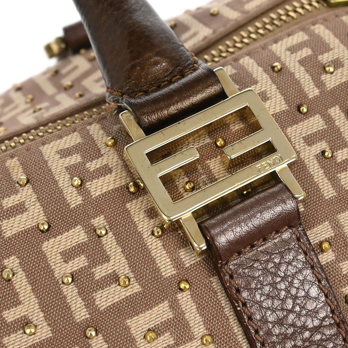 Fendi Bronze Beige Studded Zucchino Handbag - Image 6