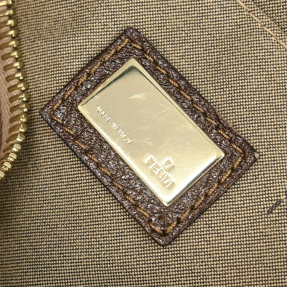 Fendi Bronze Beige Studded Zucchino Handbag - Image 9