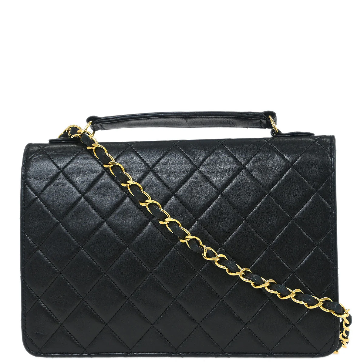 Chanel 1989-1991 Black Lambskin Double Turnlock Shoulder Bag - Image 2