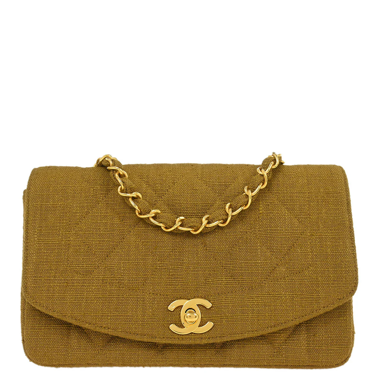 Chanel Brown Linen Small Diana Shoulder Bag
