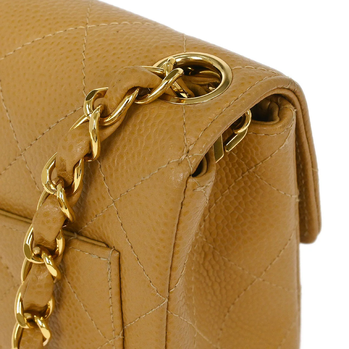 Chanel 2003-2004 Beige Caviar Mini Classic Square Flap Bag - Image 5