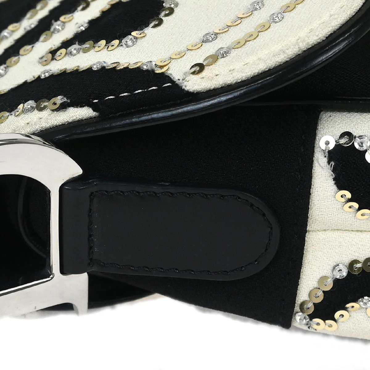 Christian Dior Black White Satin Sequins Saddle Handbag - Image 4