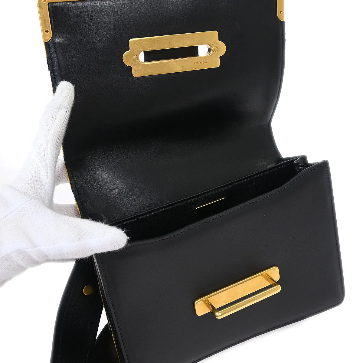Prada Yellow Black Velvet Leopard Cahier Shoulder Bag - Image 7