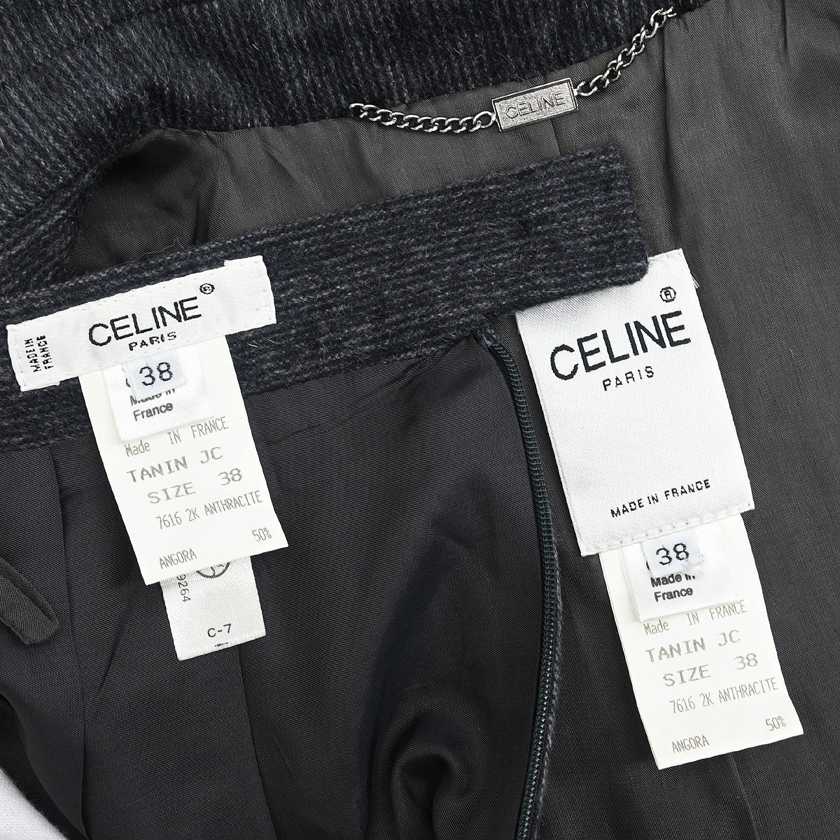 Celine Setup Suit Jacket Skirt Gray #38 - Image 11