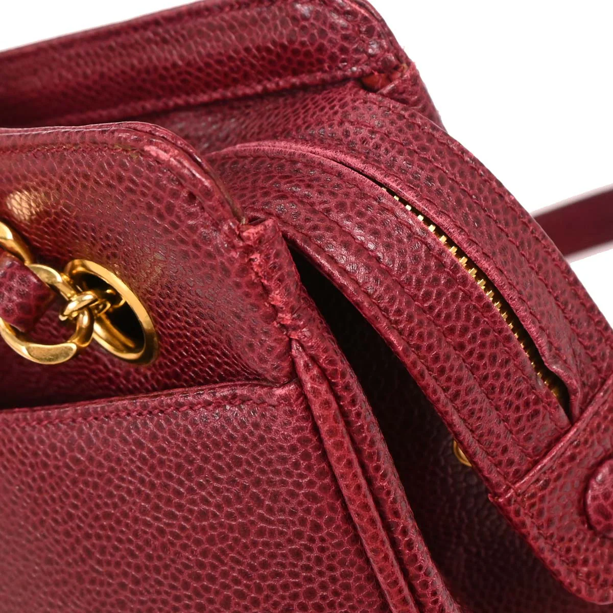 Chanel 1994-1996 Bordeaux Caviar Triple CC Shoulder Tote Bag - Image 5