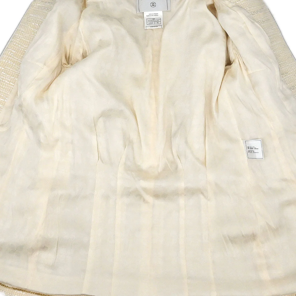 Chanel 2002 Collarless Single Breasted Jacket Ivory #38 - Image 8