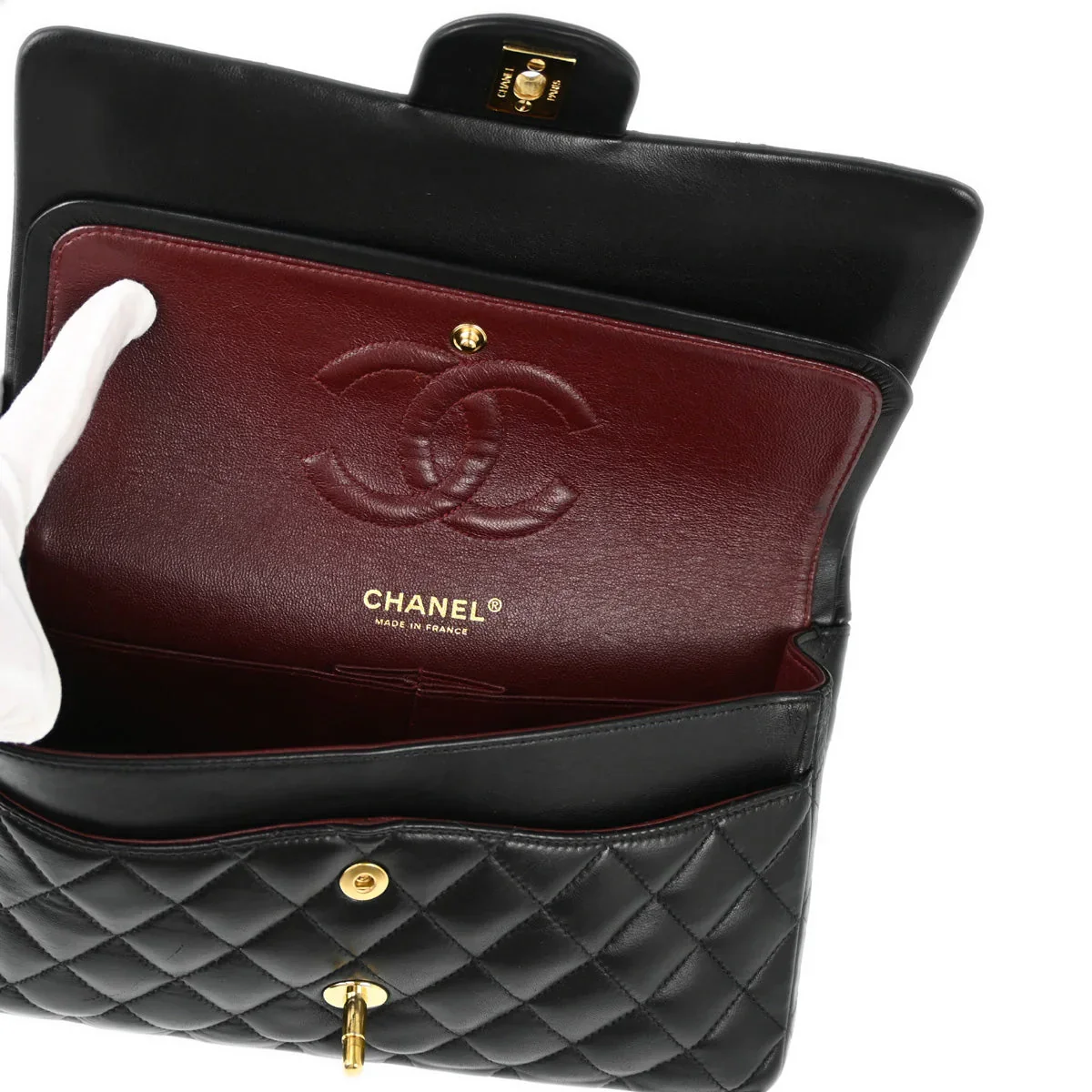 Chanel 2003-2004 Black Lambskin Medium Classic Double Flap Shoulder Bag - Image 9