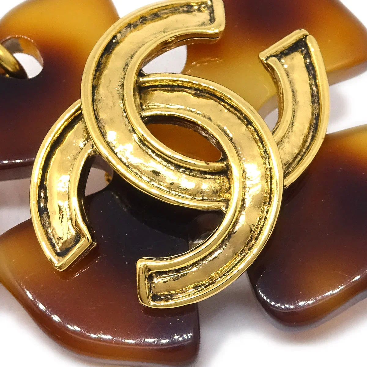 Chanel CC Dangle Earrings Gold Clip-On Brown 94P - Image 2