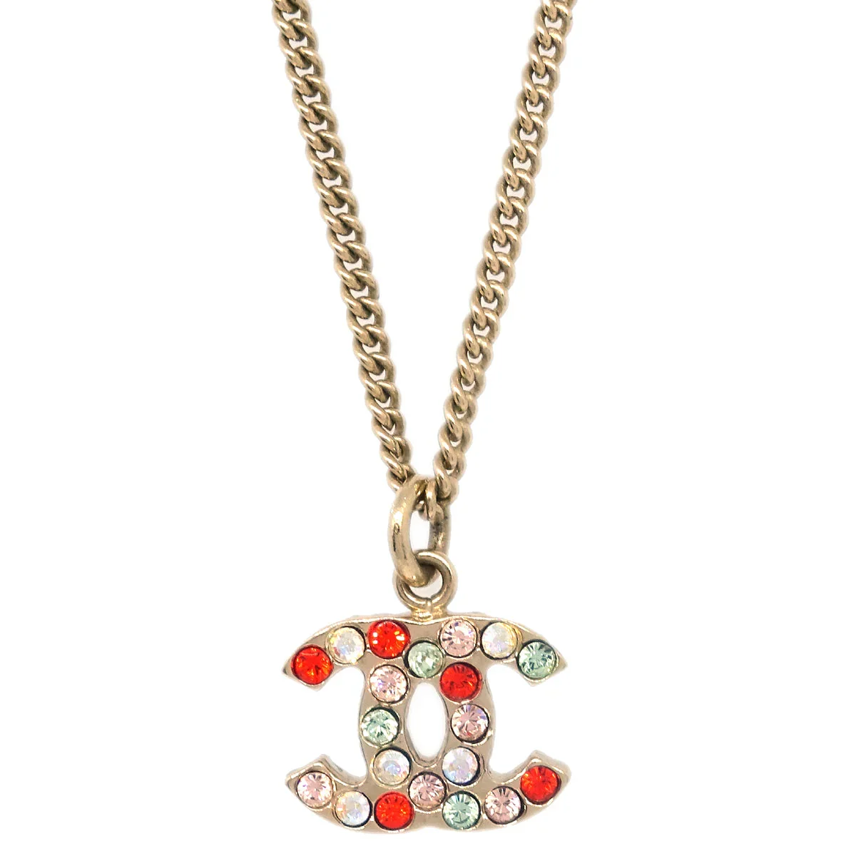Chanel Gold Pendant Necklace Rhinestone 04A