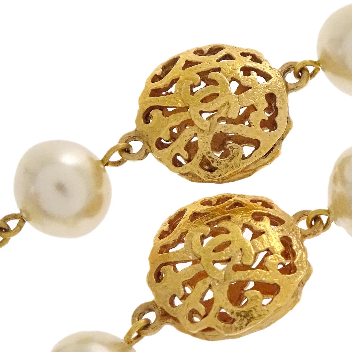 Chanel Costume Pearl Chain Necklace Gold 25 - Image 2