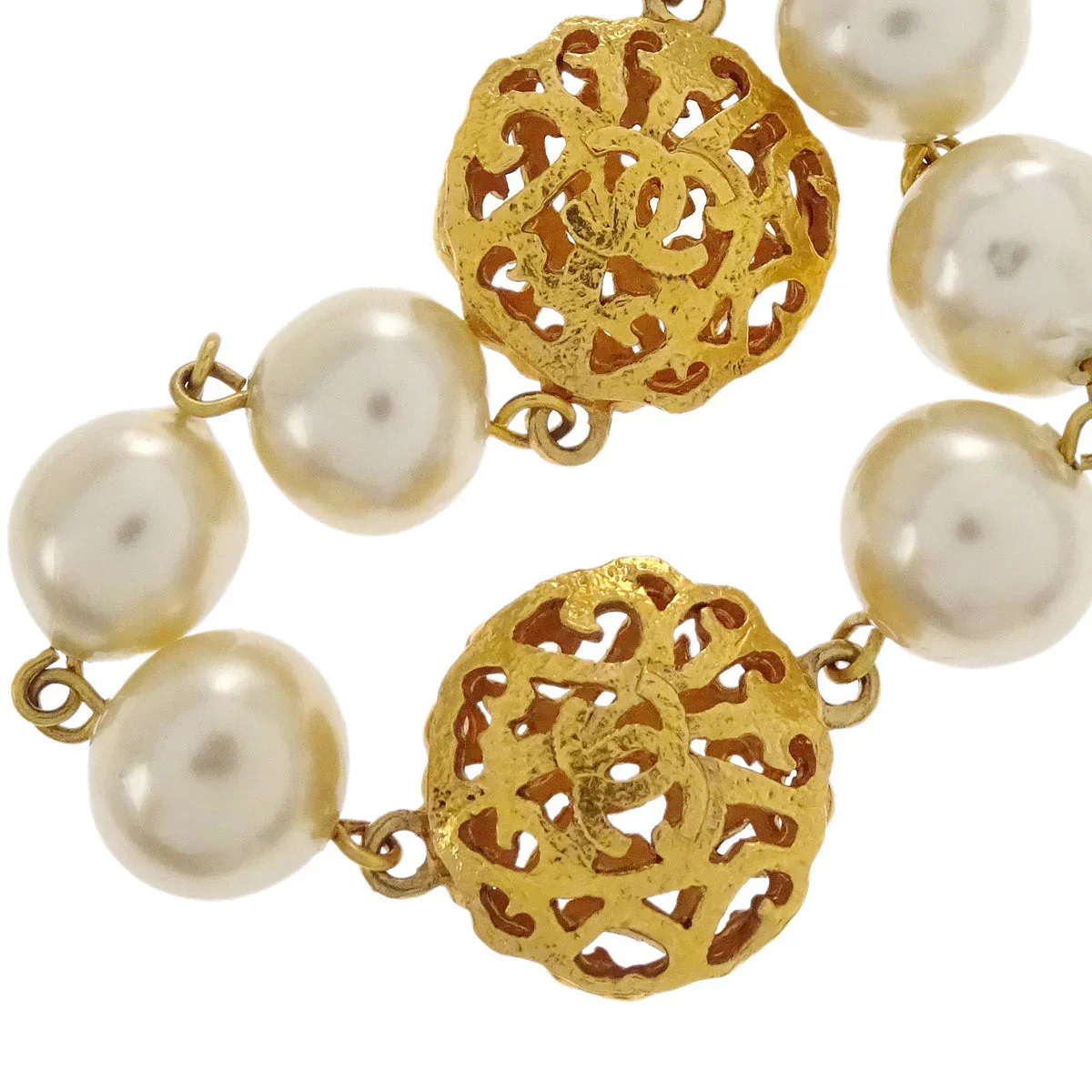 Chanel Costume Pearl Chain Necklace Gold 25 - Image 3