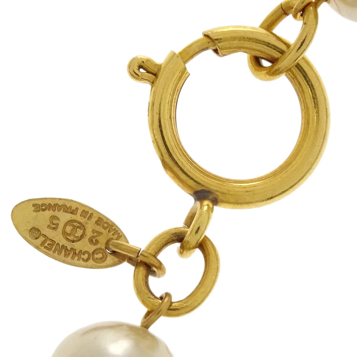 Chanel Costume Pearl Chain Necklace Gold 25 - Image 4