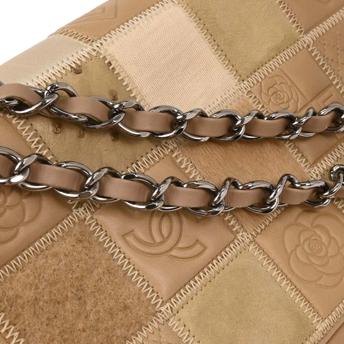 Chanel * 2006-2008 Brown Mixed Material Patchwork Single Flap Bag Medium - Image 3