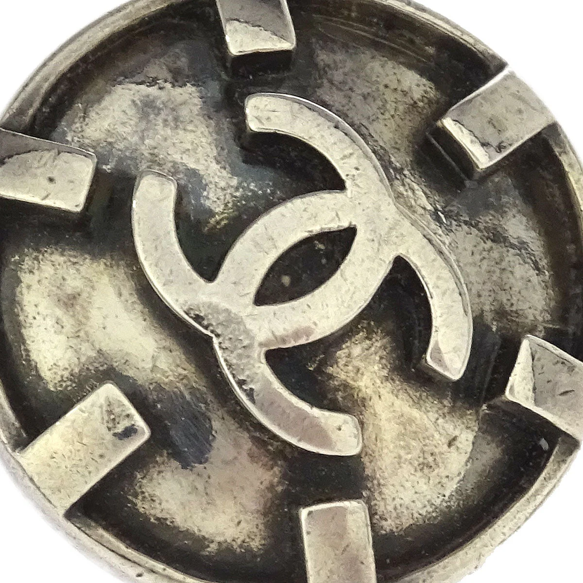 Chanel Button Earrings Clip-On Silver 96P - Image 2