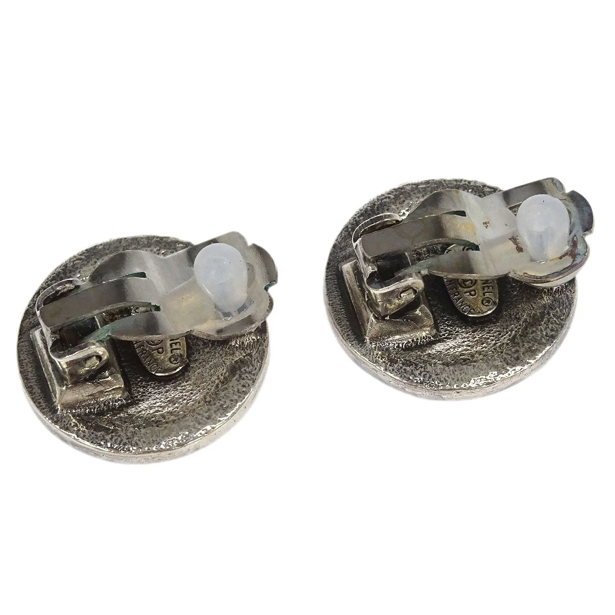 Chanel Button Earrings Clip-On Silver 96P - Image 3