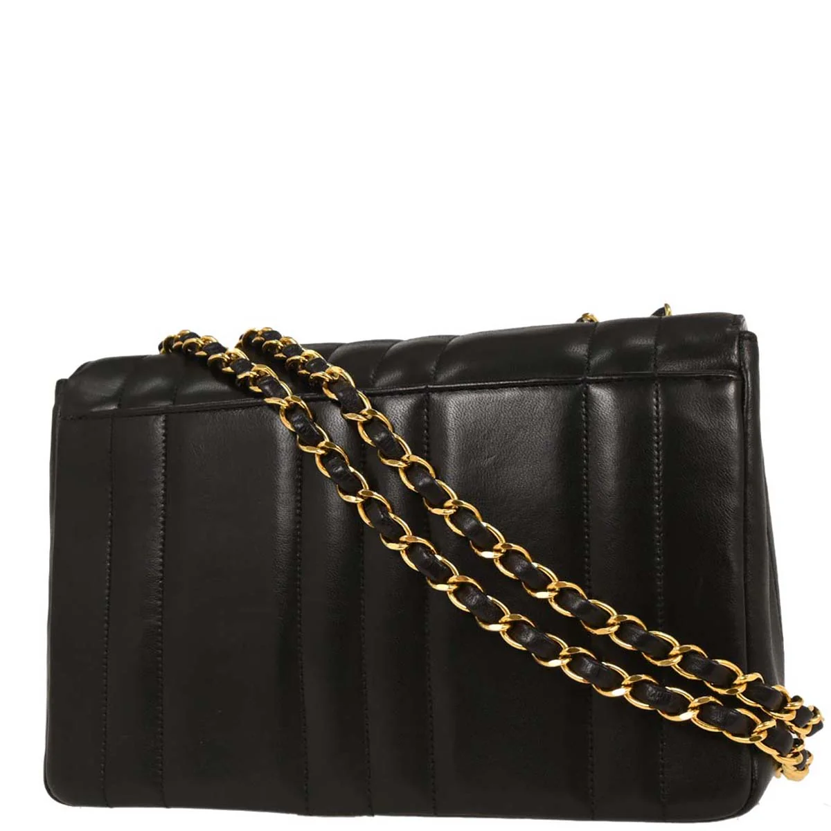 Chanel 1994-1996 Black Lambskin Mademoiselle Straight Flap Shoulder Bag - Image 2