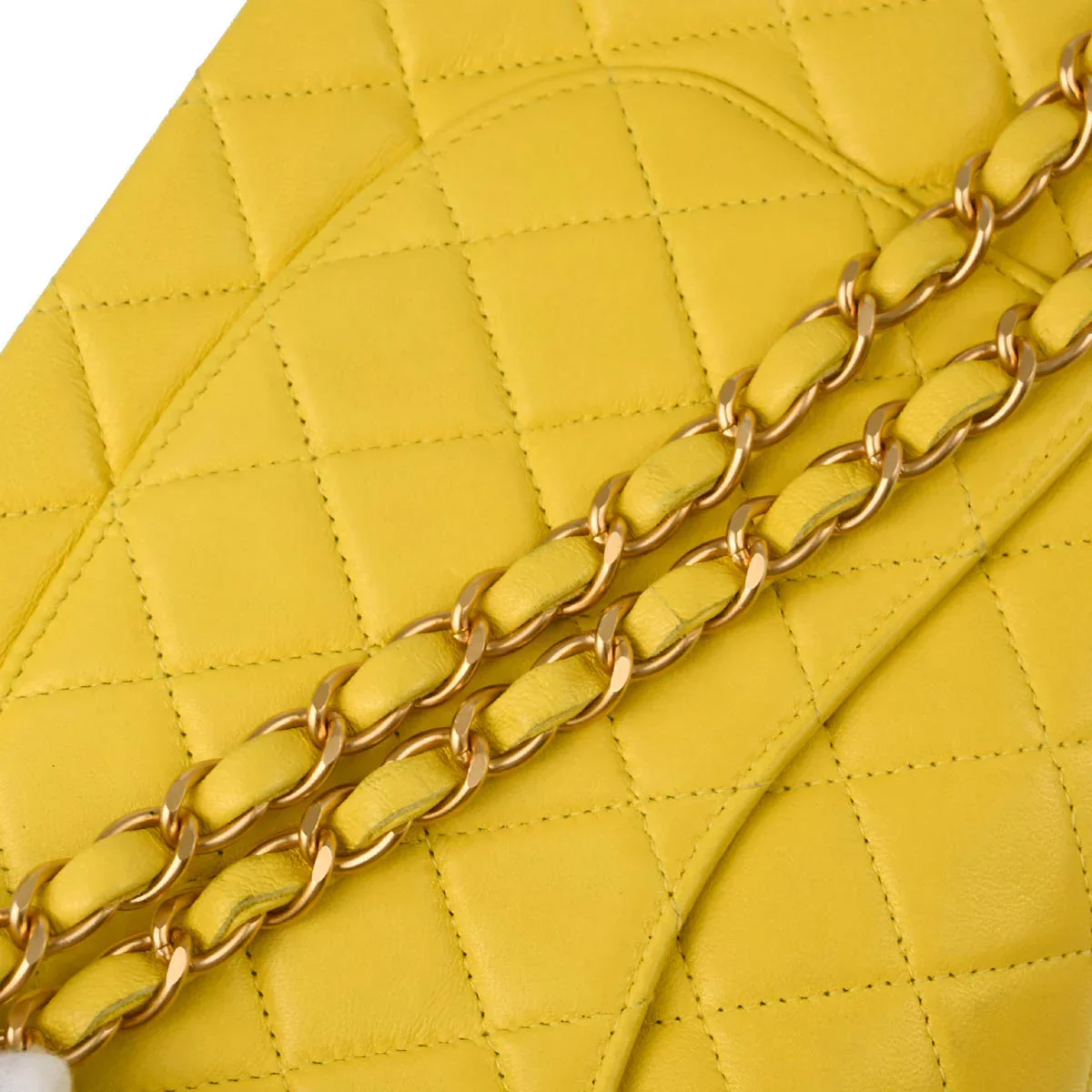 Chanel 2000-2001 Yellow Lambskin Medium Classic Double Flap Shoulder Bag - Image 7