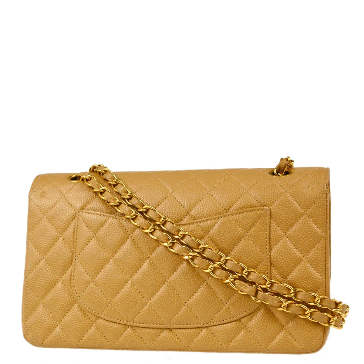 Chanel 2000-2001 Beige Caviar Medium Classic Double Flap Shoulder Bag - Image 2