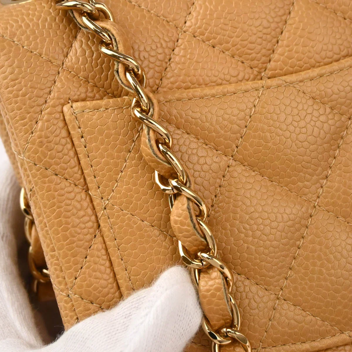 Chanel 2004-2005 Beige Caviar Mini Classic Square Flap Shoulder Bag 17 - Image 5