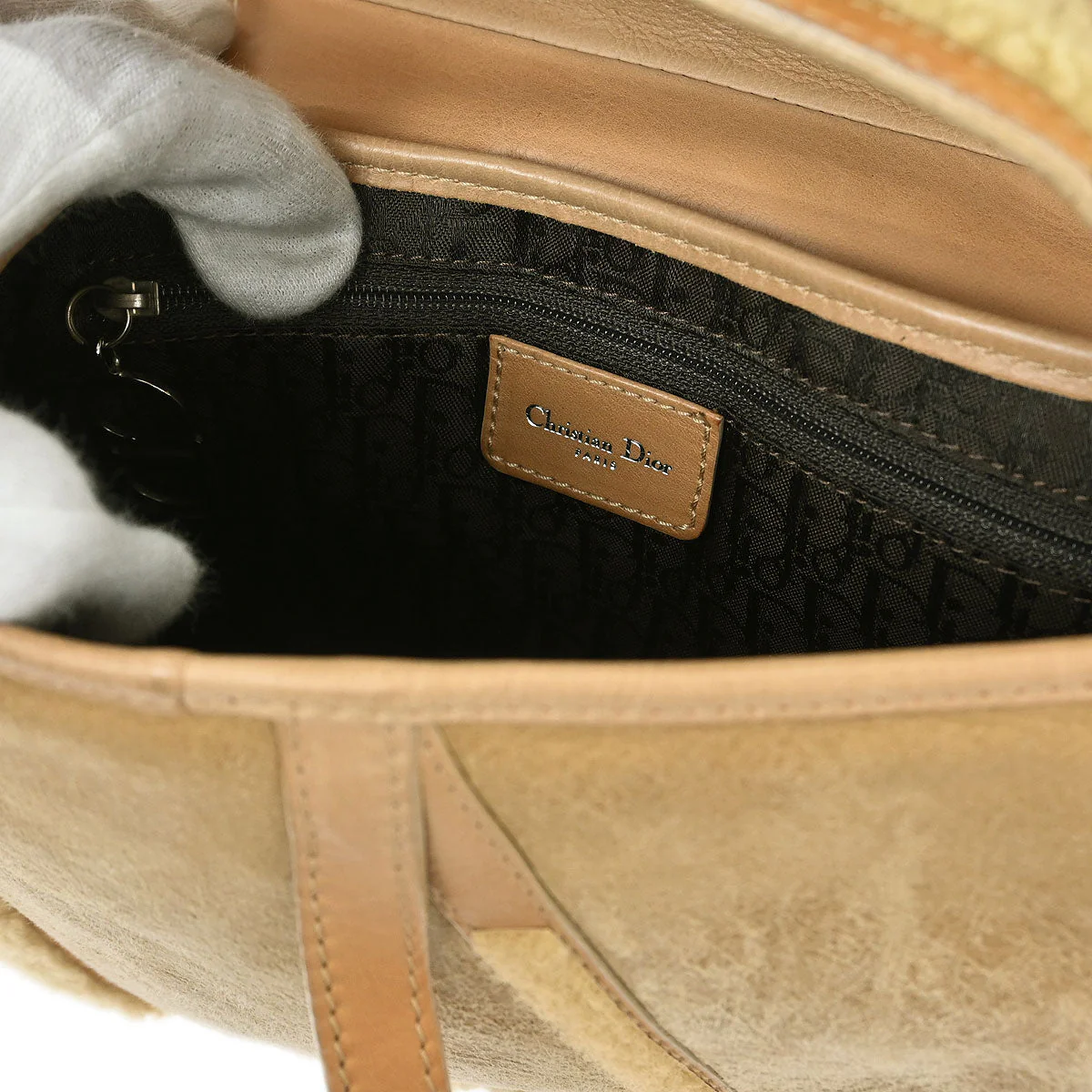 Christian Dior * Beige Mouton Saddle Handbag - Image 9
