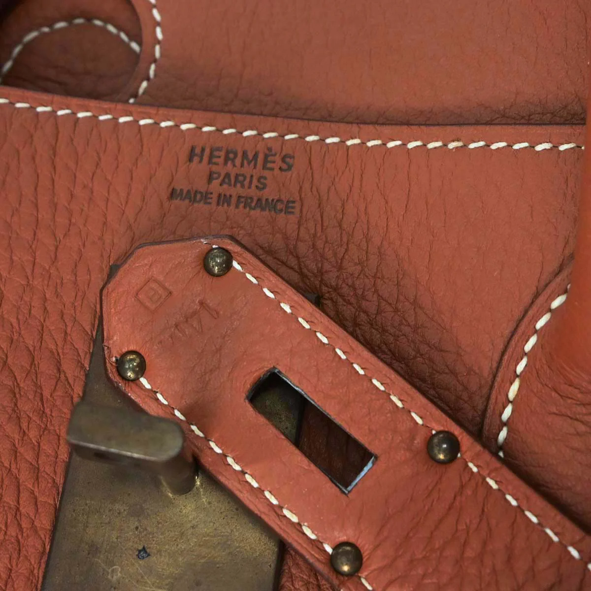 Hermes Brique Taurillon Clemence Haut a Courroies 50 Handbag - Image 10