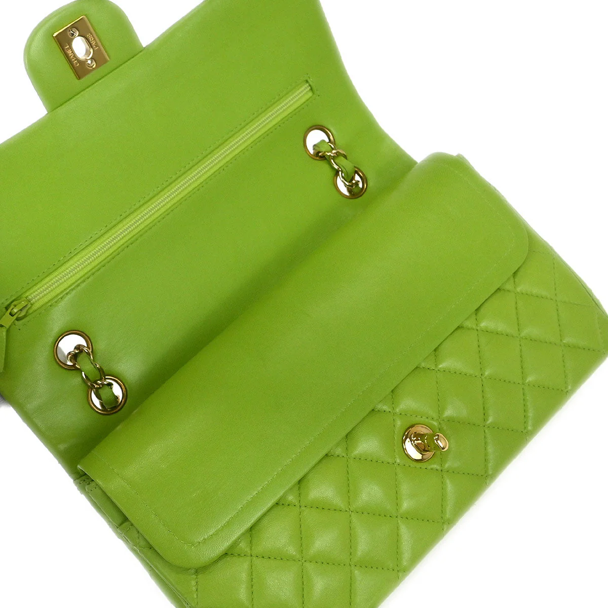 Chanel 2002-2003 Light Green Lambskin Medium Classic Double Flap Shoulder Bag - Image 7