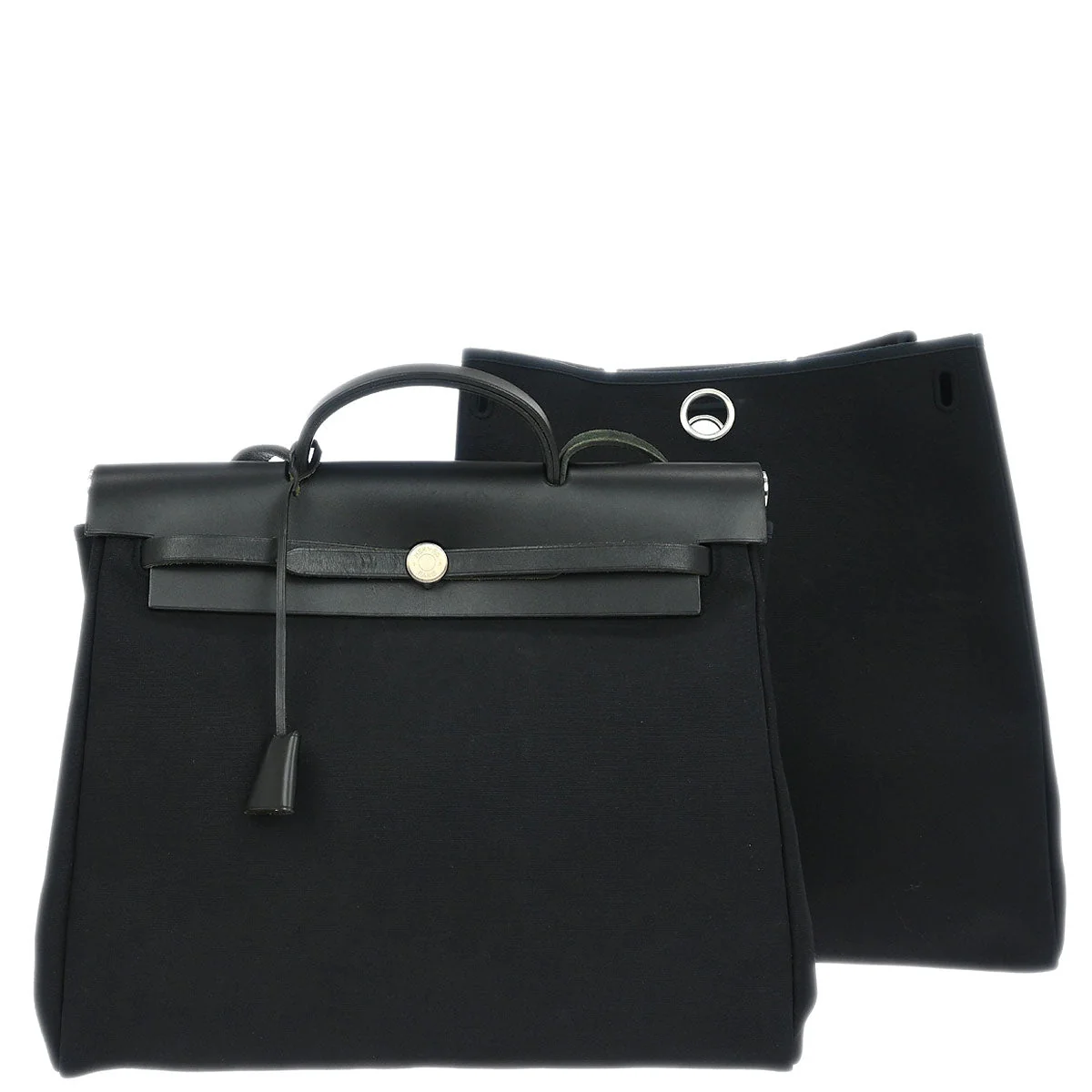 Hermes 1999 Black Toile Officier Herbag MM 2 in 1 2way Shoulder Handbag