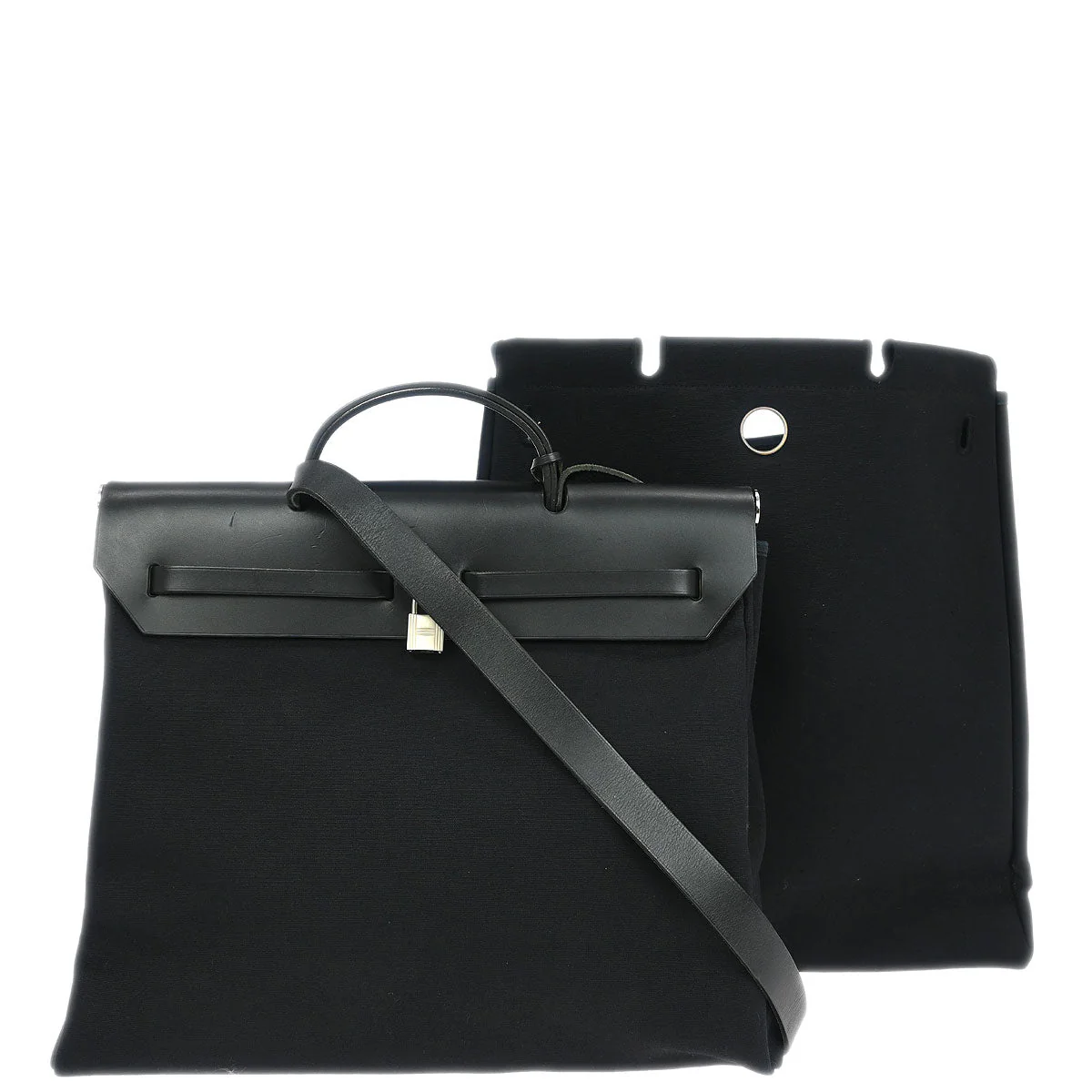 Hermes 1999 Black Toile Officier Herbag MM 2 in 1 2way Shoulder Handbag - Image 2