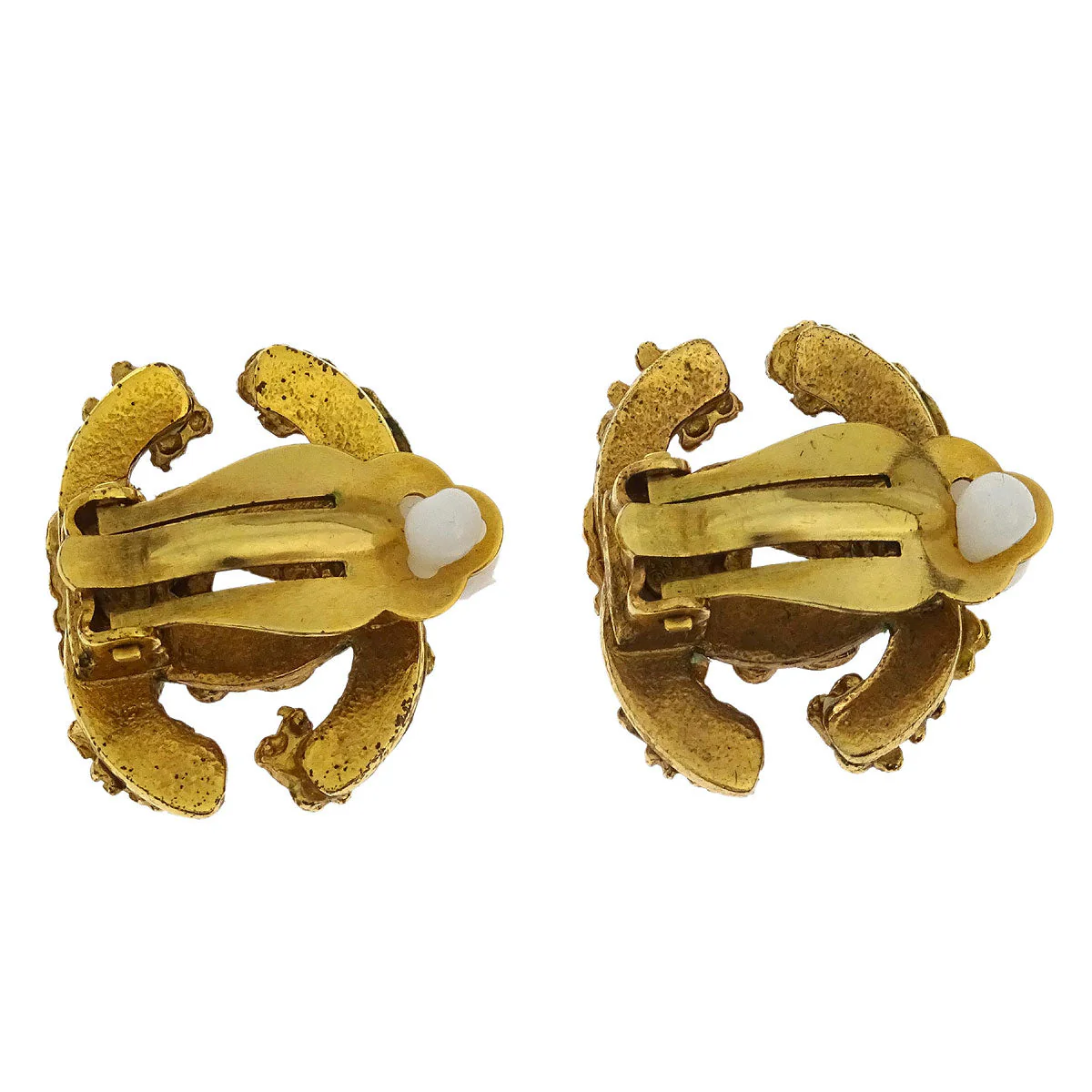 Chanel Gold CC Earrings Clip-On Rhinestone 02A - Image 3