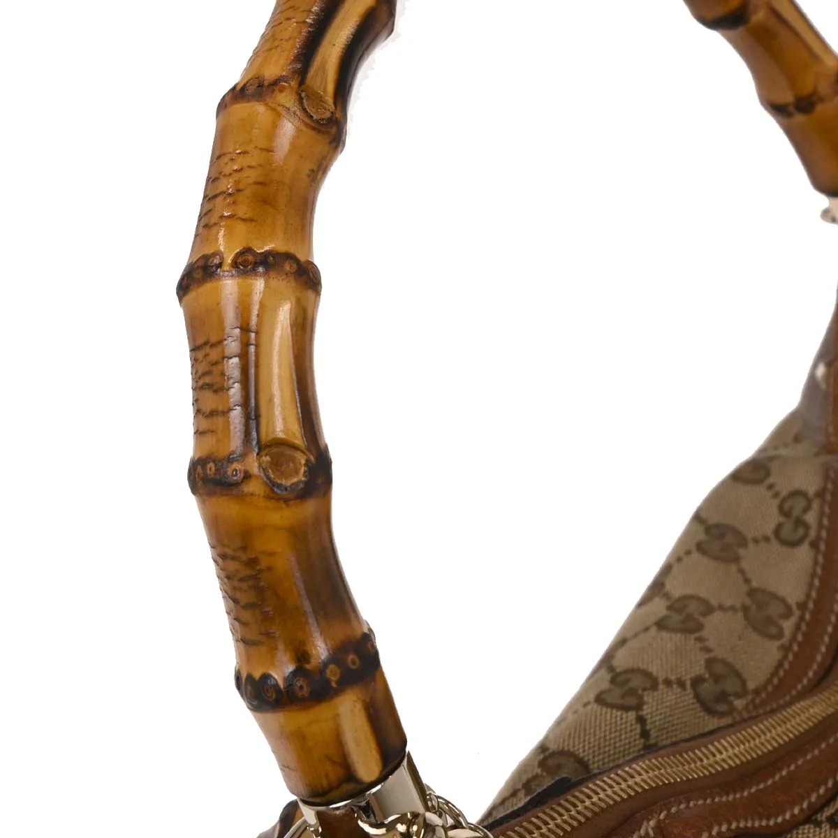 Gucci Beige Bamboo GG Handbag - Image 7
