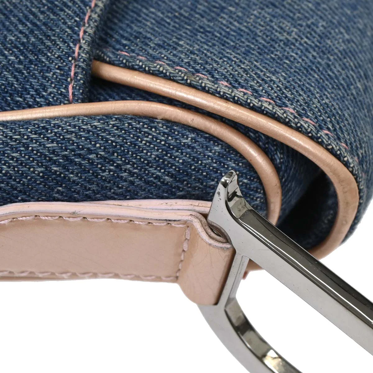 Christian Dior Navy Pink Denim Saddle Handbag - Image 4