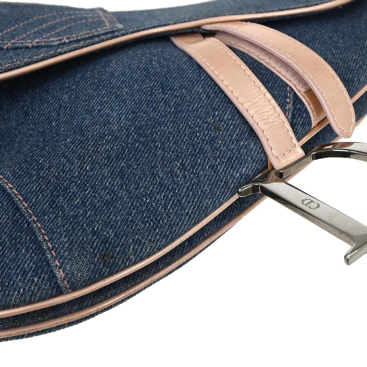 Christian Dior Navy Pink Denim Saddle Handbag - Image 6