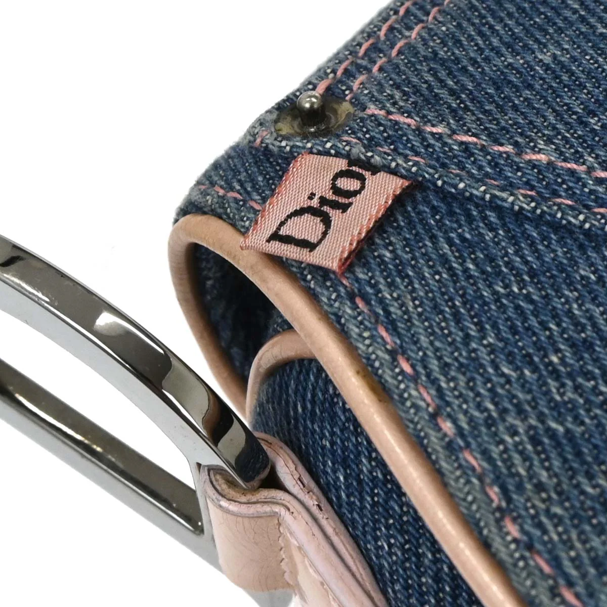 Christian Dior Navy Pink Denim Saddle Handbag - Image 7