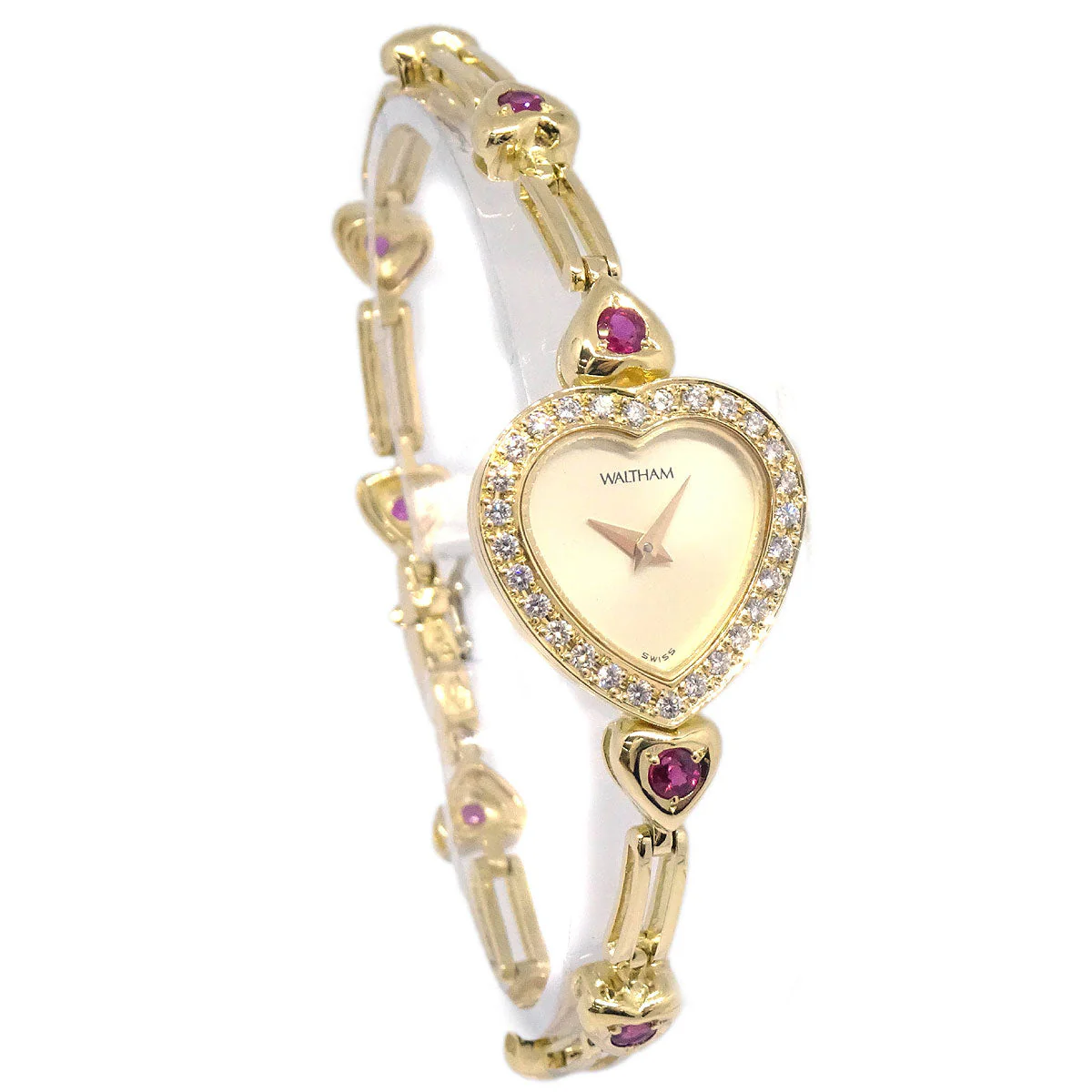 Waltham Ref.411.10 Heart Quartz Watch 18KYG Ruby Diamond - Image 2