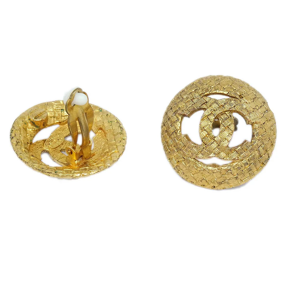 Chanel 1994 Woven CC Cutout Earrings Gold Clip-On - Image 4