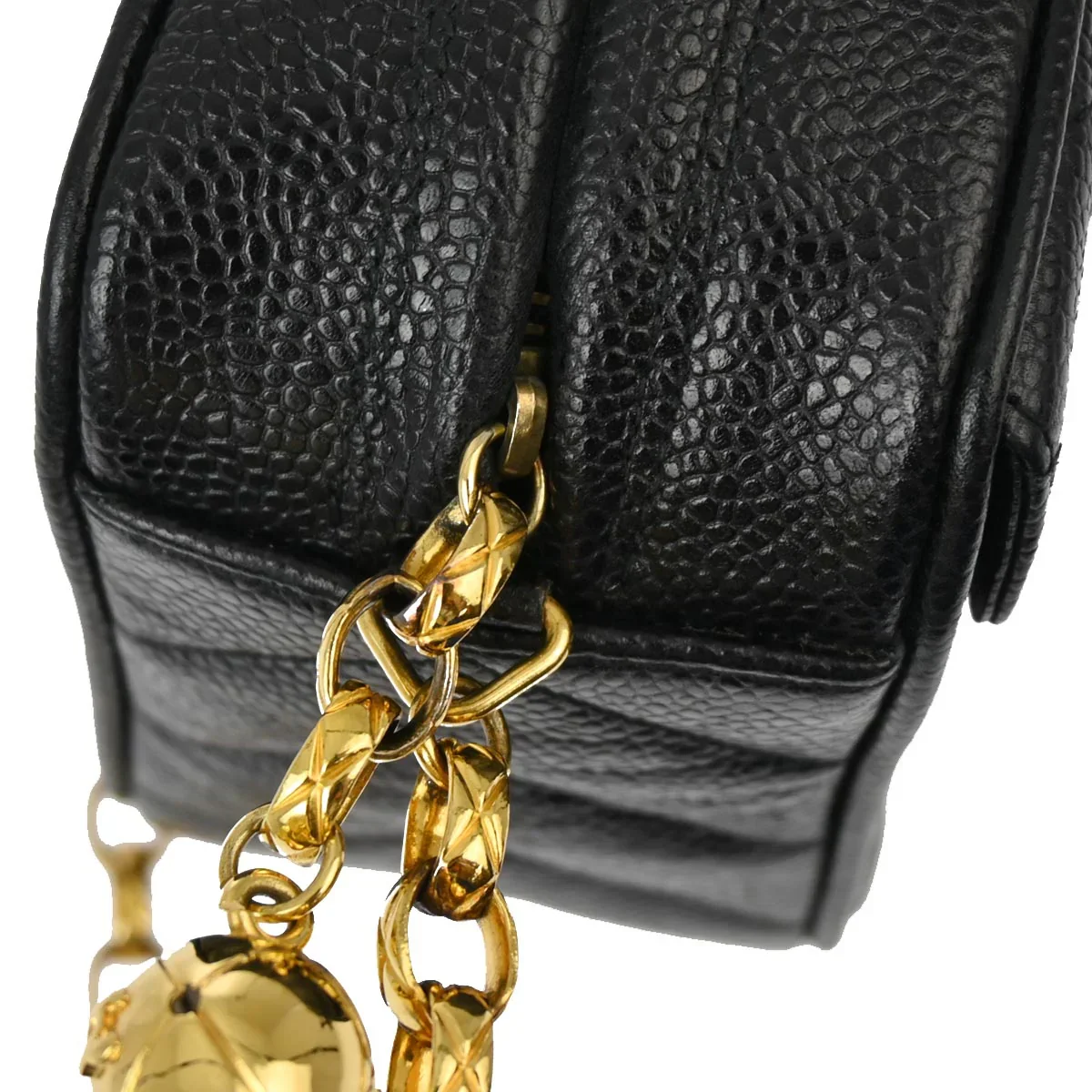 Chanel 1991-1994 Black Caviar Chevron Camera Bag Mini - Image 6