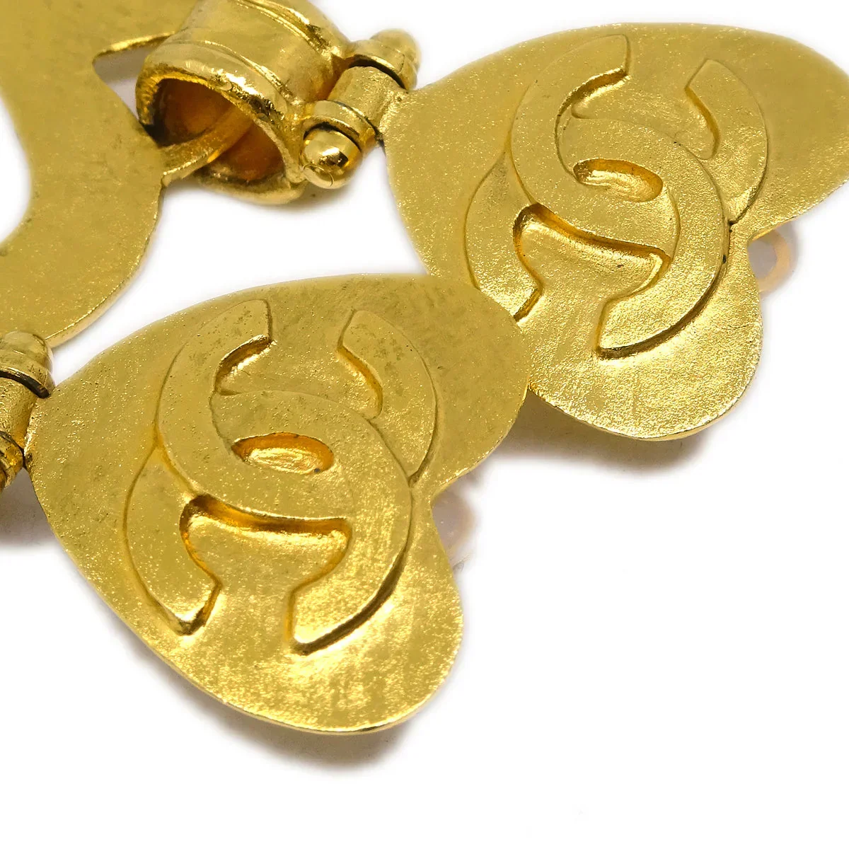 Chanel Heart Dangle Earrings Gold Clip-On 95P - Image 3