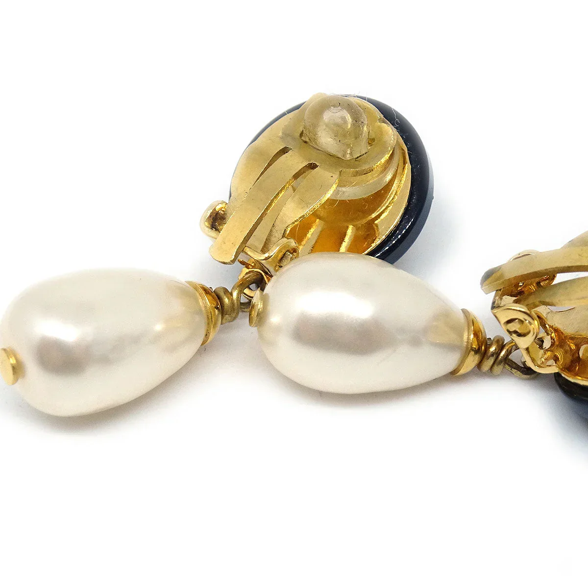 Chanel 1997 CC Black & Faux Teardrop Pearl Dangle Earrings - Image 2