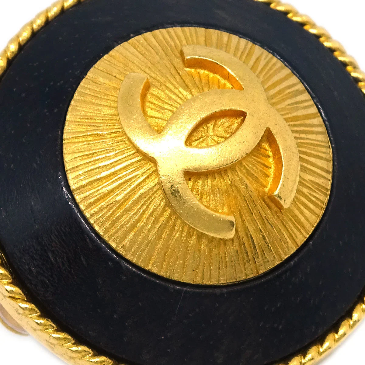 Chanel Button Earrings Clip-On Black Gold 93A - Image 2