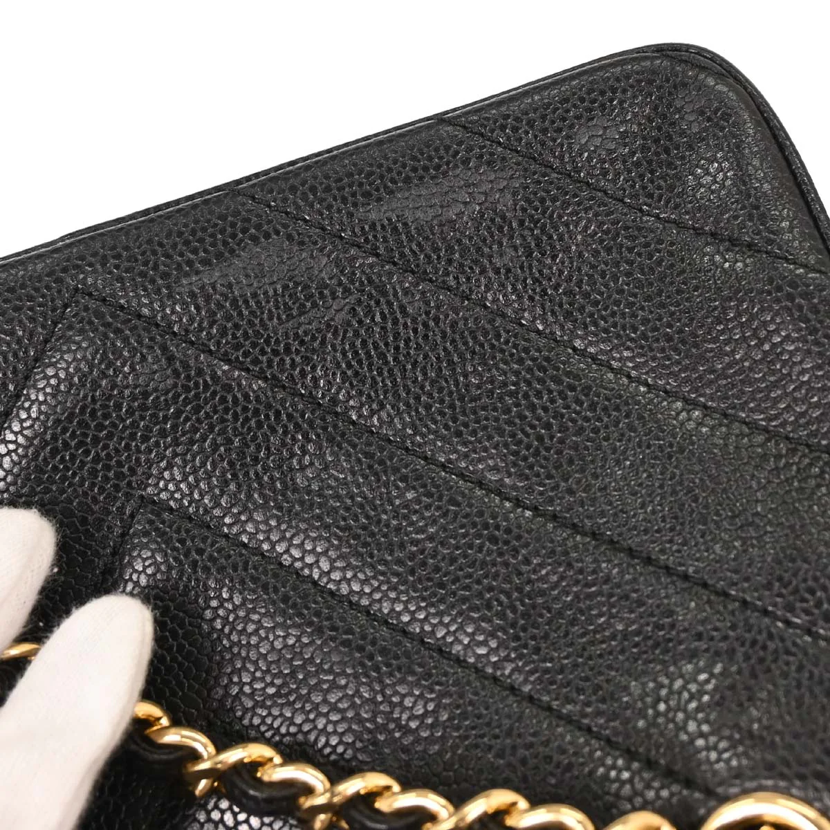 Chanel Black Caviar Chevron Handbag - Image 9