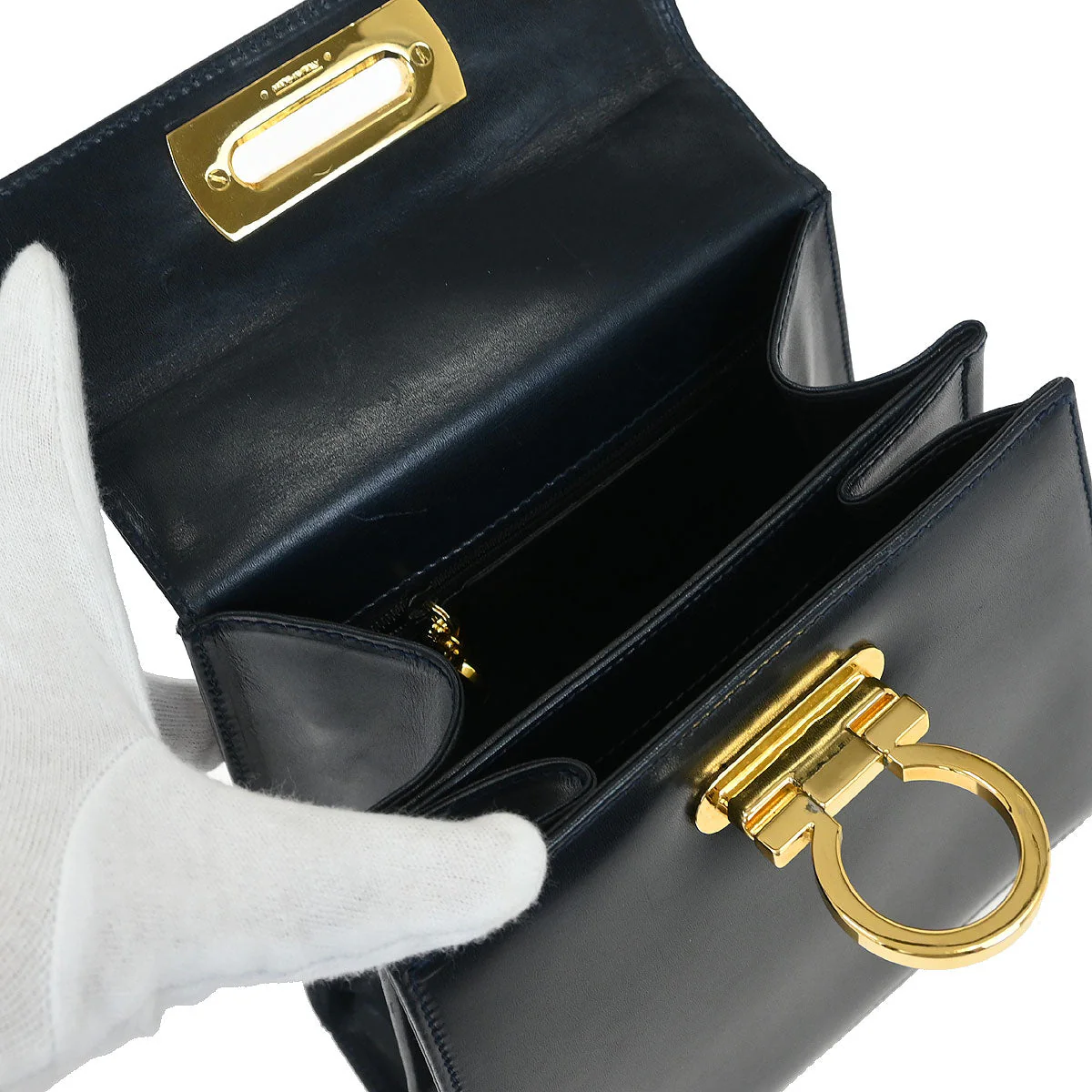 Salvatore Ferragamo Navy Gancini 2way Shoulder Handbag - Image 9