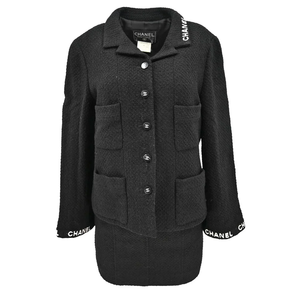 Chanel Setup Suit Jacket Skirt Black 95A #42 #38
