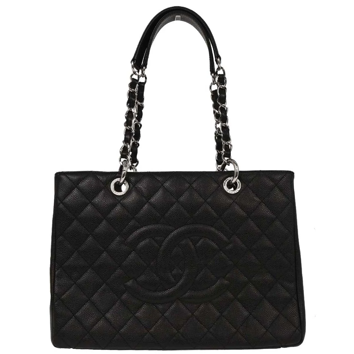 Chanel 2011 Black Caviar Grand Shopping Tote GST Chain Handbag