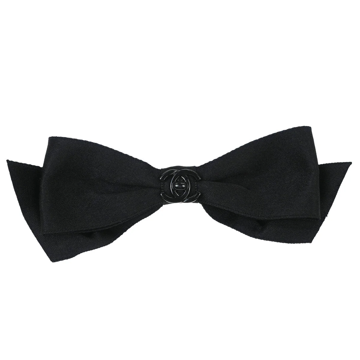 Chanel Bow Turnlock Hair Barrette Hair Clip Accessories Black Satin