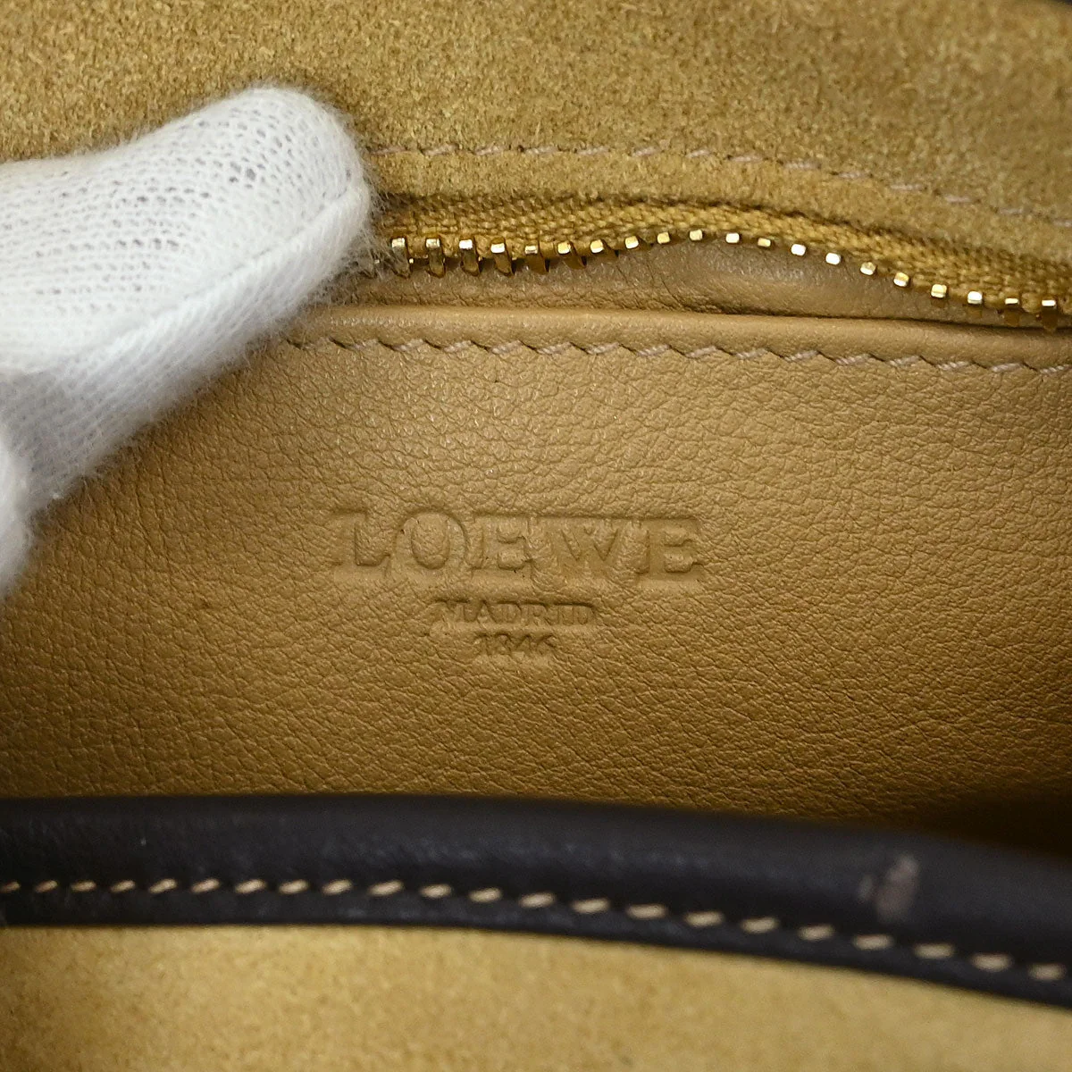 Loewe * Brown Beige Suede Leather Amazona 12 Handbag - Image 9