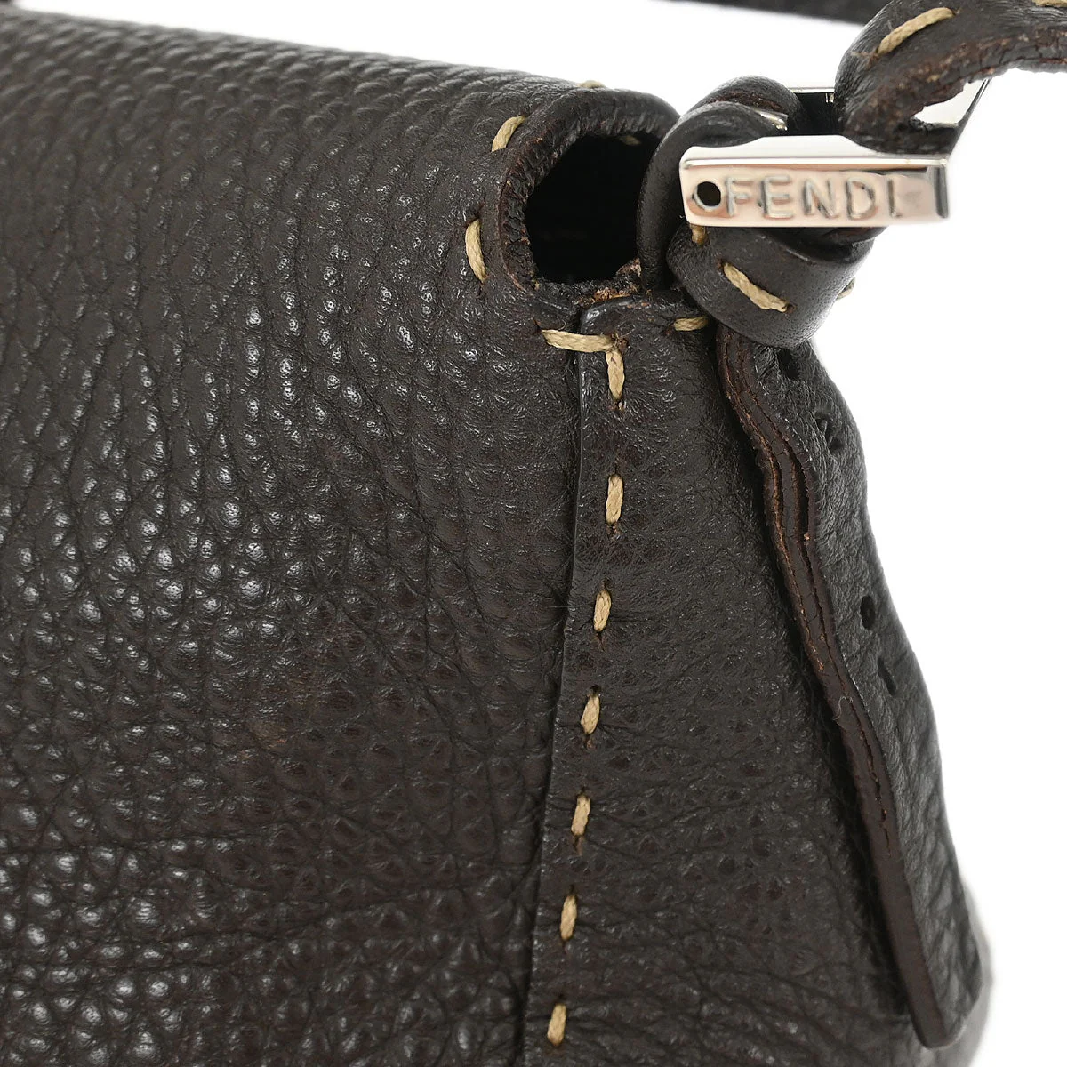 Fendi Dark Brown Leather Stitch Handbag - Image 3