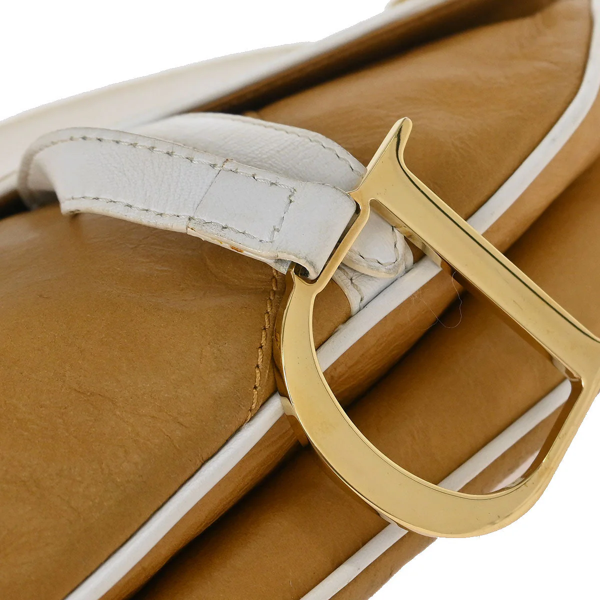 Christian Dior Beige White Leather Saddle Handbag - Image 5